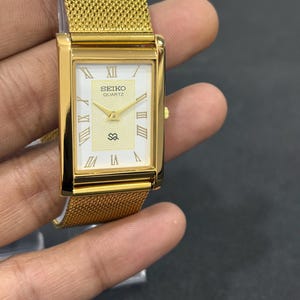 Japanese Vintage Seiko Tank Watch, Slim Quartz, White Roman Dial, Men’s