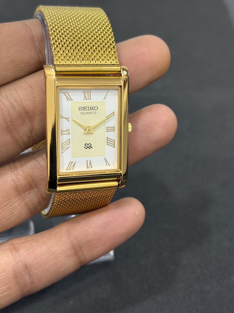 Japanese Vintage Seiko Tank Watch, Slim Quartz, White Roman Dial, Men’s