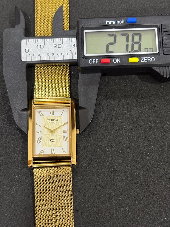 Vintage Seiko Slim Tank Quartz Watch, White Roman Dial, Gold