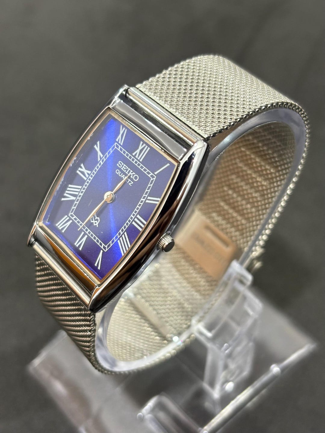 Elegant Vintage Seiko Slim Tank Quartz, Blue Roman Numeral Dial