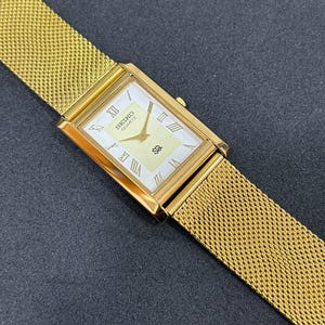 Vintage Seiko Dress Watch, Slim Tank Style, White Roman Dial, Gold Plated