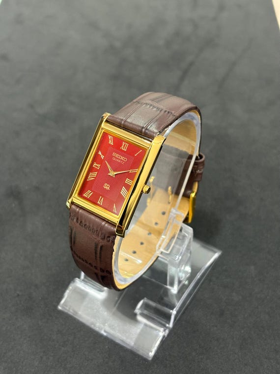 Vintage Seiko Slim Tank Watch, Maroon Dial With Roman Numerals