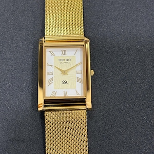 Seiko Slim Tank Quartz Men’s Watch, Gold Plated Case, White Roman Numerals