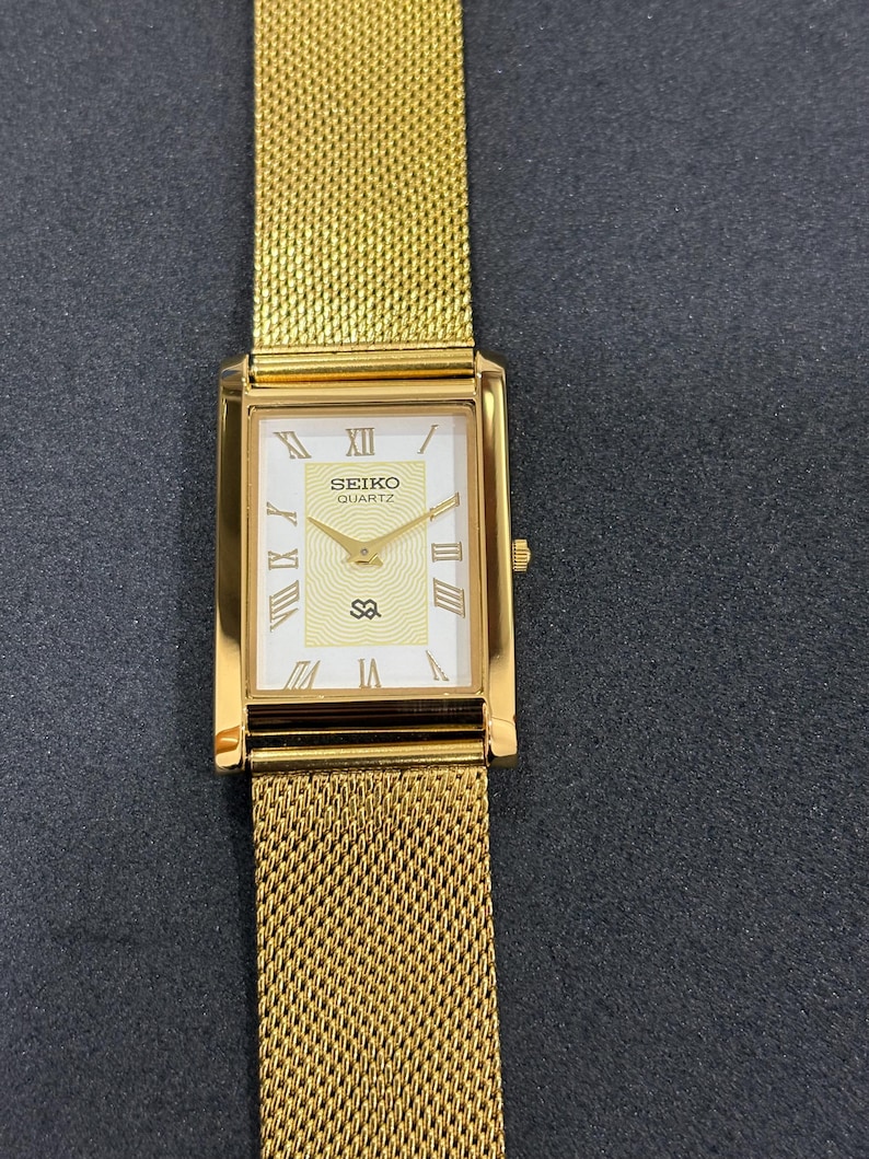 Seiko Slim Tank Quartz Men’s Watch, Gold Plated Case, White Roman Numerals