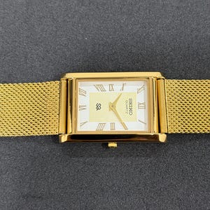 Retro Seiko Tank Quartz Wristwatch, White Roman Numerals, Gold Plated Case