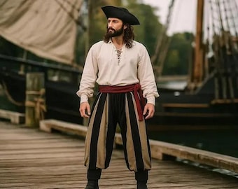 Pantalones a rayas estilo harén vikingo, pantalones medievales renacentistas para hombre, atuendo para recreación histórica pirata (LARP), pantalones para festivales renacentistas, disfraz de cosplay.