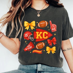 Football Comfort Colors® Shirt, KC Chiefs Kansas City Football Coquette Shirt, Trendy Kansas City Fan Tee, Football Season NFL Fans Gift