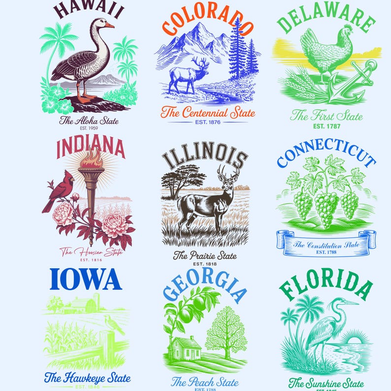 US States Cityscape Bundle PNG, Retro State Landmark Designs, American ...