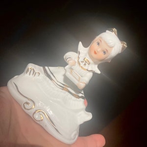 Vintage White and Gold porcelain Girl Figurine