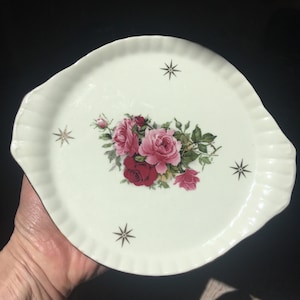 Vintage “Vintage Rose” Hand painted porcelain gold trim Starburst tray