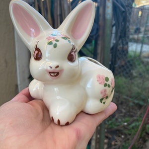 Vintage Tiny Porcelain Bunny Floral Planter