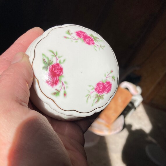 Vintage Tiny Porcelain Hand Painted Pink Rose Gol… - image 6