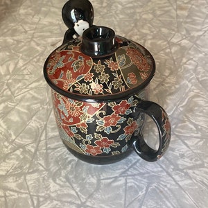 Vintage Porcelain Tea Cup with Lid and Spoon