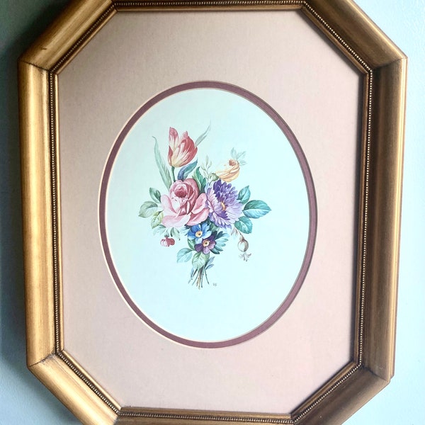 Vintage “Rose Sprays” Matted/Gold Framed Lithograph