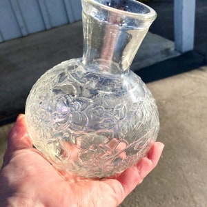 Vintage Clear Glass Flower Embossed Bedside Water Carafe/Decanter