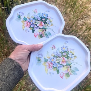 Vintage Floral Enamelware Tin Trays