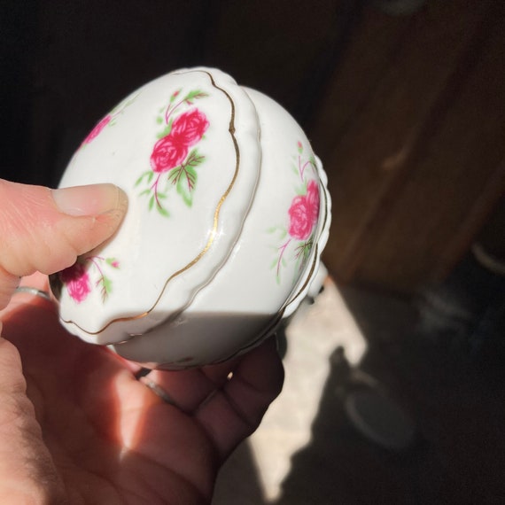 Vintage Tiny Porcelain Hand Painted Pink Rose Gol… - image 5