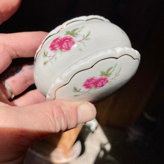 Vintage Tiny Porcelain Hand Painted Pink Rose Gol… - image 7
