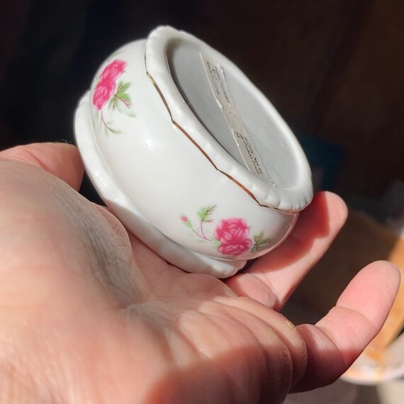 Vintage Tiny Porcelain Hand Painted Pink Rose Gol… - image 8