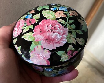 Vintage Otagiri Japón Tavistock Floral Garden Round Porcelain Trinket Box/Ring Box