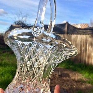 Vintage Pressed Clear Glass Basket Applied Handle