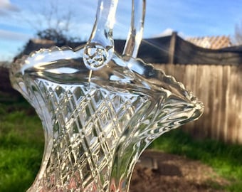 Vintage Pressed Clear Glass Basket Applied Handle