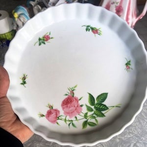 Vintage Cristineholm fluted quiche dish Rose pattern porcelain