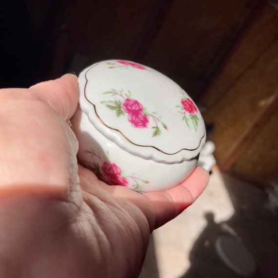 Vintage Tiny Porcelain Hand Painted Pink Rose Gol… - image 3