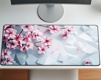 Cherry Blossom Desk Mat – Large Kawaii Floral Mouse Pad with Sakura Design | Aesthetic Pink Office Decor & Gift