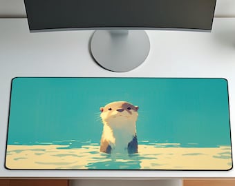 Otterly Chill Desk Mat – Cute Otter Mouse Pad with Teal Water Scene | Aesthetic Animal Desk Decor for Gamers & Otter Lovers