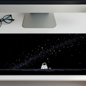 Astronaut Desk Mat XL - Cosmic Contemplation Mouse Pad - Galaxy Starry Night Gaming Mat - Unique Space Office Decor