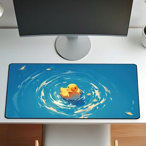 Duck in a Whirlpool Desk Mat – Cute Rubber Duck Mouse Pad | Kawaii Gamer Desk Decor | Ducky