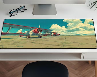 Aviation Desk Mat - Airfield Art - Retro Plane Gaming Pad - Unique Pilot Gift & Office Decor