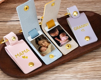 Personalized Mum Photo Keyring, Custom Vegan Leather Photo Keychain for Mummy, Grandma or Dad, Mother's Day Gift,Nana Gift, Grandma Gift