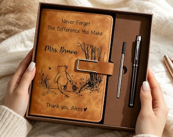 Never Forget The Difference You Make Thank You Teacher Personalized Notebook Set, Custom Leather Journal with Name, Teacher Gift