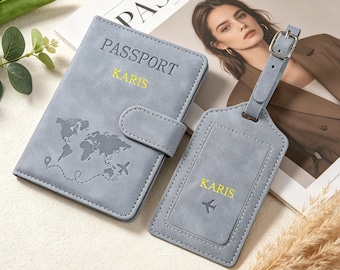 Personalized Passport Holder & Luggage Tag Set, RFID Protection for Travelers, Custom Travel Gift