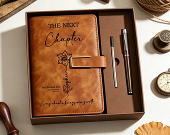 The Next Chapter Journal, Custom Engraved Leather Notebook Set with Pen, University Graduation Gift, Class of 2026 Keepsake, High School