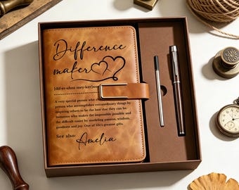 Personalized Difference Maker Journal, Custom Coworker Gifts, Custom Notebook & Pen Set, Mentor Leader Appreciation Thank You Gift