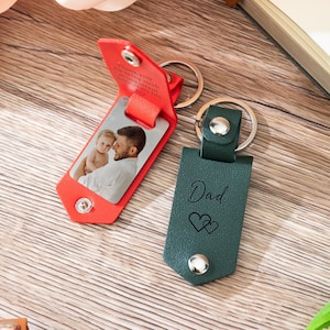 Custom Photo Keychain for Daddy, Personalized Leather Keychain, Custom Photo Keyring for Dad, Birthday Gifts, Unique Gifts for Dad