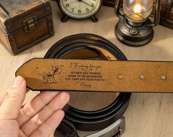Custom 'I Love Your Face..' Engraved Leather Belt for Men - Personalized Anniversary Gift for Husband, Boyfriend - Funny Inside Message Belt