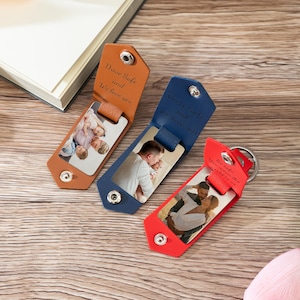 Custom Couples Leather Keychain with Photo, Personalized Leather Keychain, Custom Photo Keychain for Him, Anniversary Gifts, Birthday Gifts