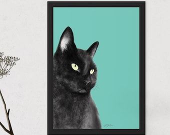 Black Cat A4 Print: From Original Watercolor Painting, Cat Lover Gift