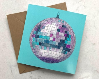 Disco Ball Blank Greetings Card, Square 15cm with Kraft Envelope