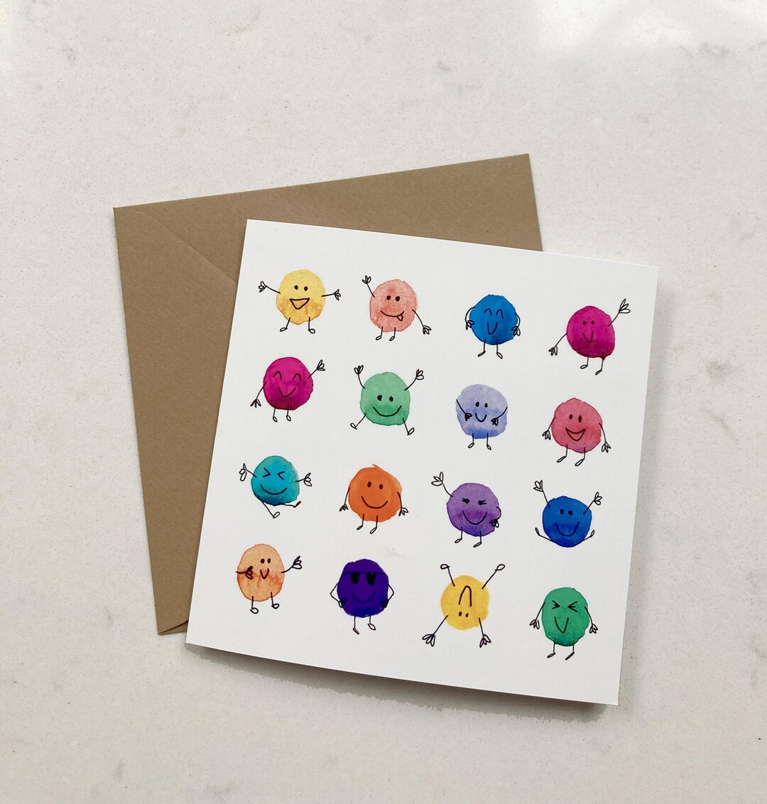 Fun Smiley Face Blank Greetings Card, Square 15cm With Kraft Envelope ...