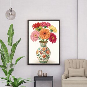 Floral Vase Art Print Set of 4: Vibrant Modern Home Decor (Digital Download)