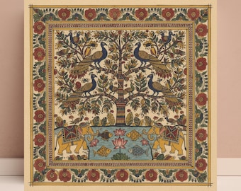 Madhubani Tree of Life Print, Indian Folk Painting, pichwai artwork, Home Décor & Gift,