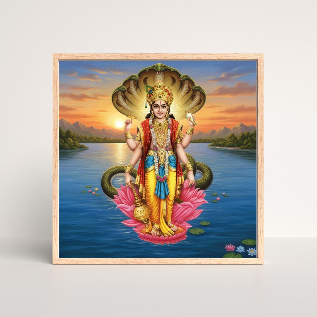 Lord Vishnu Wall Art, Sheshnag Print, Hindu God, Spiritual Poster ...
