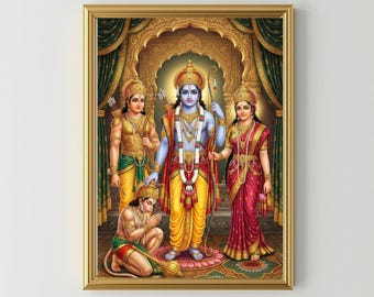 shree Ram Darbar, Rama's Assembly, Hindu God Wall Art, Sita, Lakshmana, and Hanuman ji
