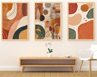 Set of 3, boho wall art, minimalist print, abstract, modern home decor, gallery artwork.