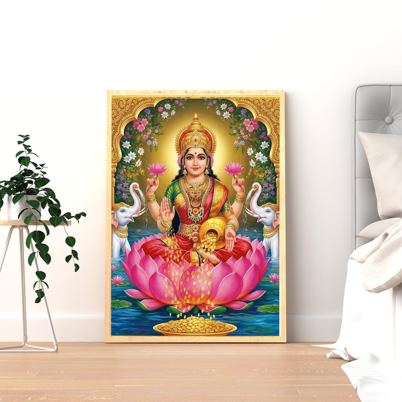 Goddess Lakshmi of Wealth and Prosperity, Hindu God, Spiritual Poster, Pooja Room Decor image 9